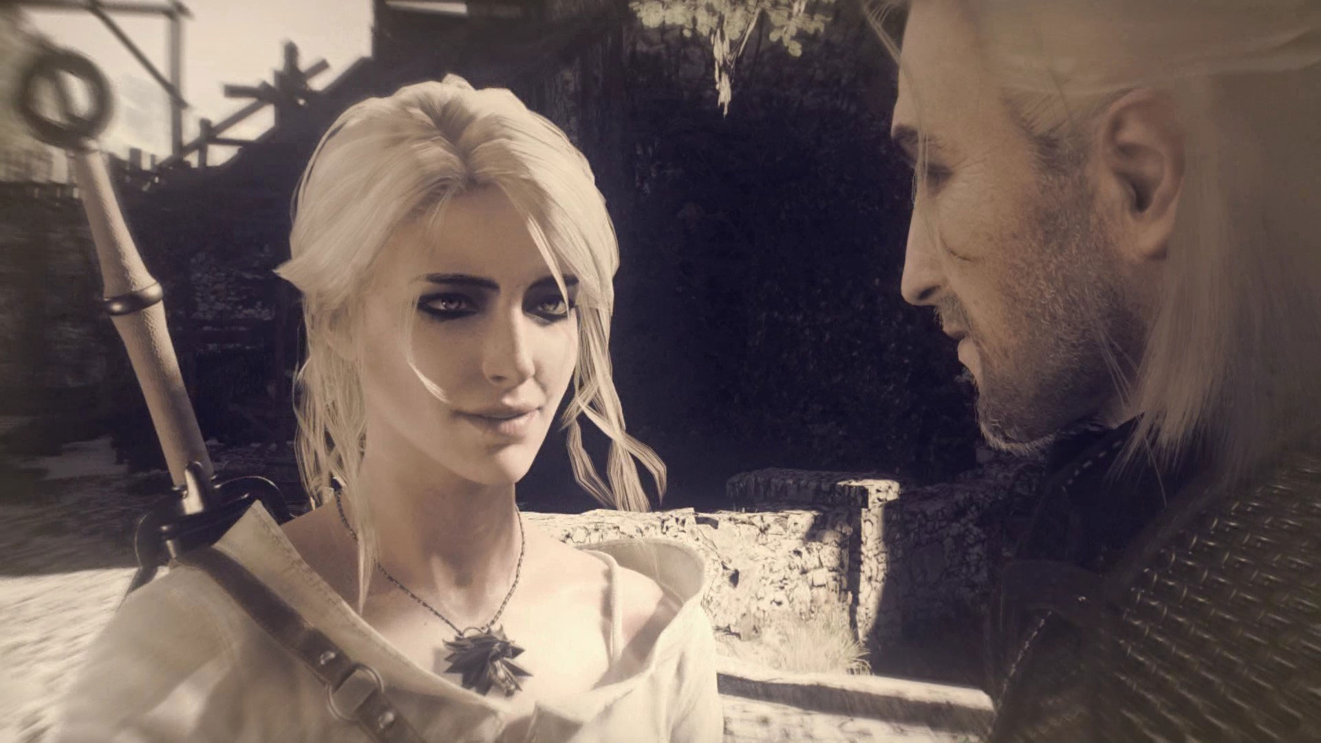 Ciri And Geralt In Monochrome